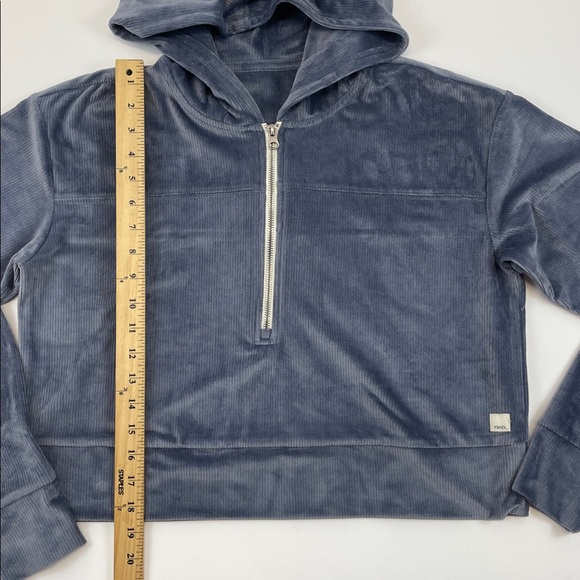 Vuori Ribbed Velour Half Zip Hoodie Blue Gray Cropped Women Sz Medium - Picture 3 of 7